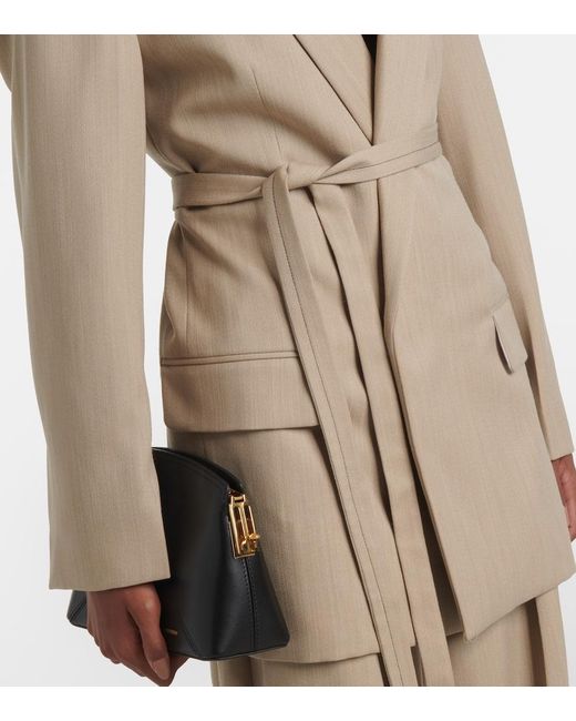 Victoria Beckham Natural Belted Wool Blazer