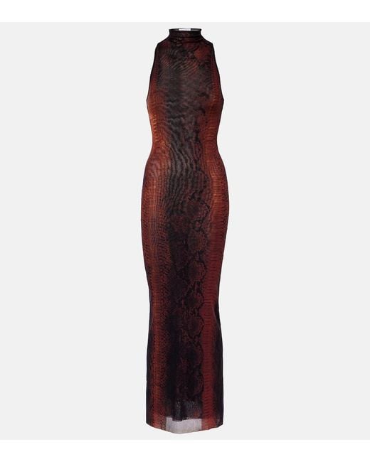 Jean Paul Gaultier Red Snake-Effect Halterneck Gown