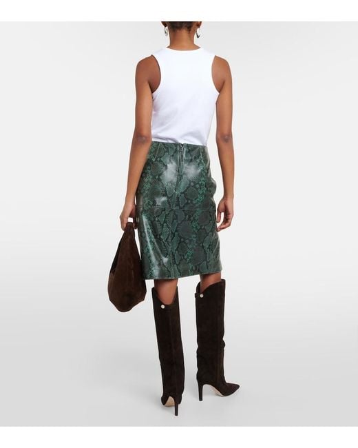 Dorothee Schumacher Green Urban Jungle Snake-Print Leather Midi Skirt