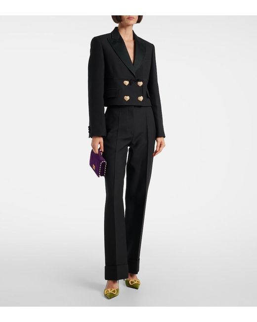 Valentino Black Wool And Silk Wide-Leg Pants