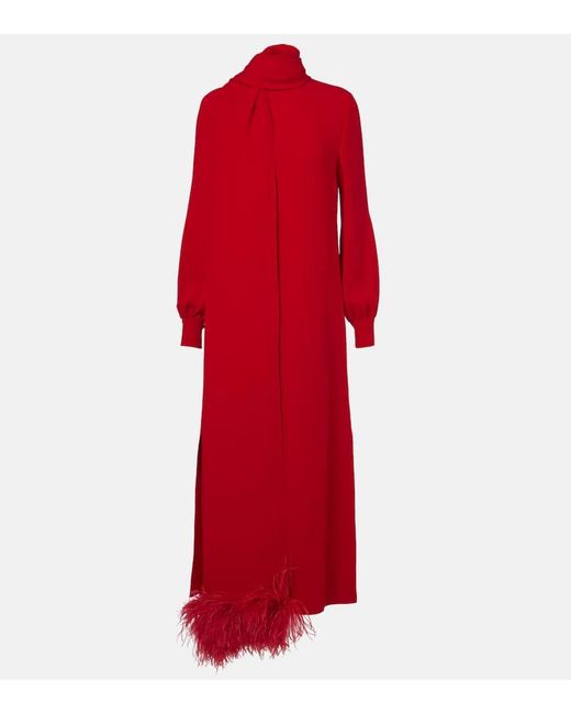 Valentino Red Cady Couture Feather-Trimmed Gown