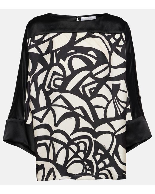 Max Mara Black Quaglia Printed Silk Satin Top
