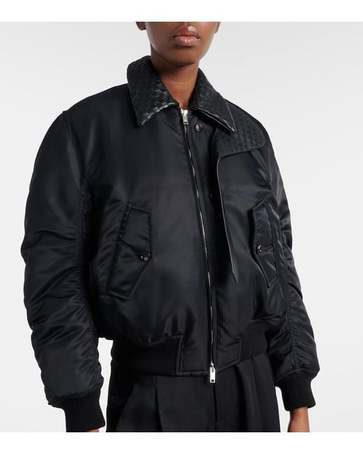 Bottega Veneta Black Intrecciato Leather-Trimmed Blouson Jacket