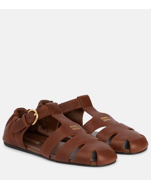Miu Miu Brown Leather Fisherman Sandals