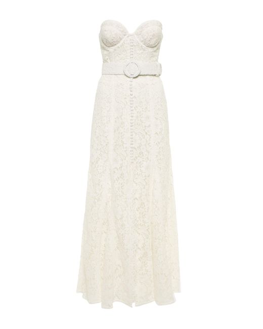 Costarellos White Sharie Belted Lace Maxi Dress