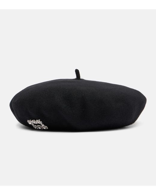 Roger Vivier Black Embellished Wool Beret