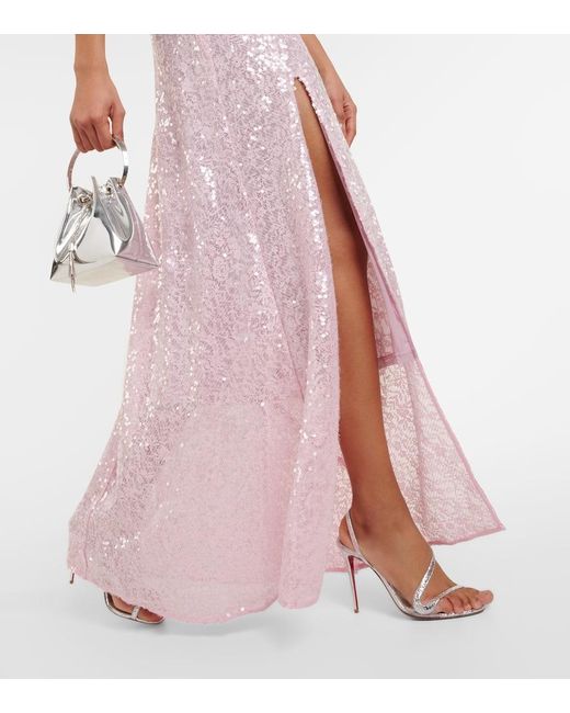 Staud Pink Kezia Lace-trimmed Sequined Slip Dress