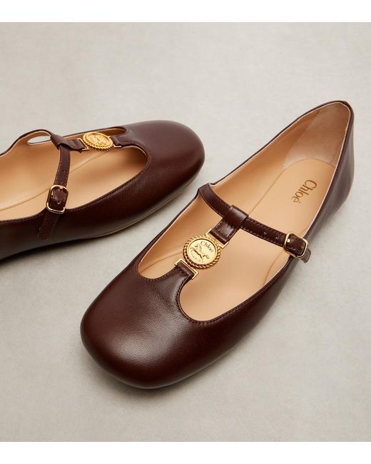 Chloé Brown Leonore Embellished Leather Ballet Flats