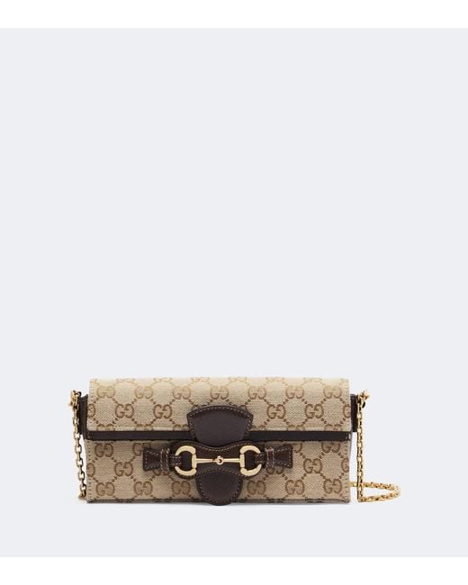 Gucci Brown Horsebit Gg Canvas Wallet On Chain