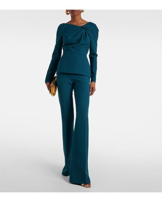 Safiyaa Blue Alexa High-Rise Crepe Flared Pants