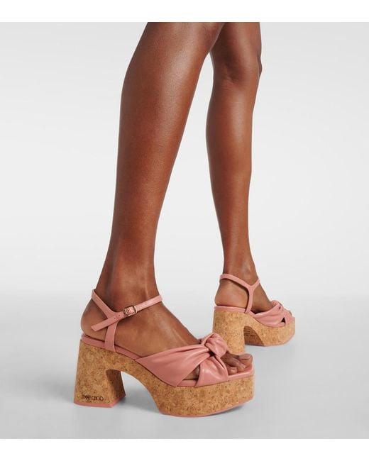 Jimmy Choo Pink Heloise 95 Leather Platform Sandals