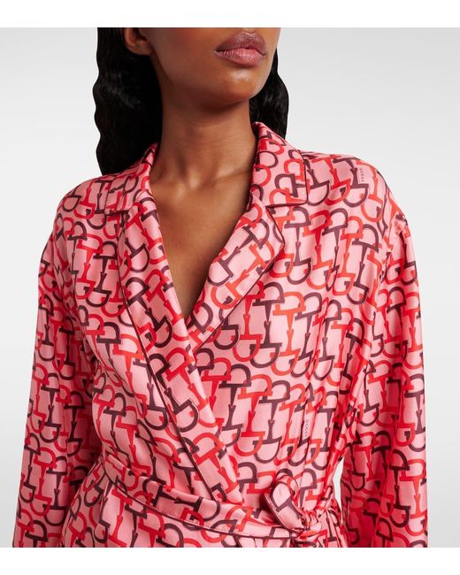 Camisa De Seda Estampada Con Lazo, Talla Gucci de color Red