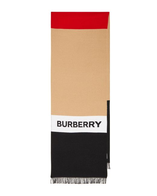 Burberry Logo Jacquard Wool And Silk Scarf in White Lyst UK