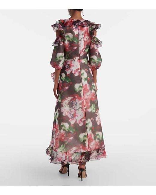 Costarellos Red Aria Ruffled Silk Organza Maxi Dress