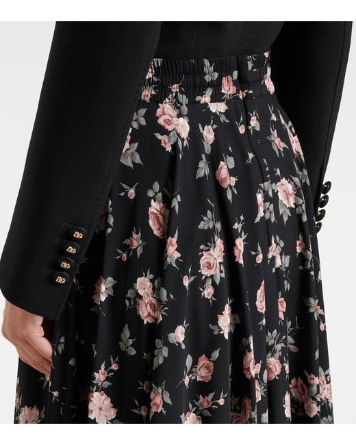 Dolce & Gabbana Black Floral Silk-Blend Charmeuse Maxi Skirt