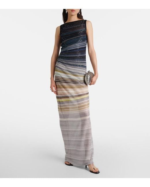 Missoni White Sequined Striped Lame Maxi Dress