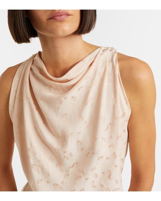 Victoria Beckham Natural Asymmetric Draped Floral Satin Midi Dress