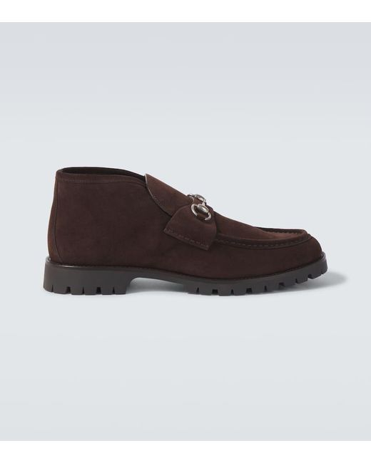 Gucci Brown Horsebit Suede Desert Boots for men