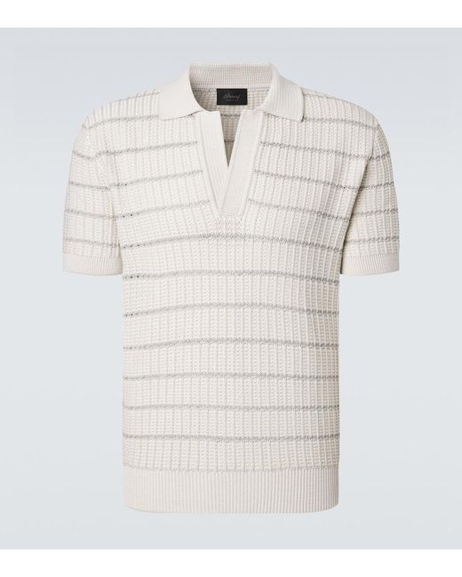 Brioni White Embroidered Cotton And Linen Polo Shirt for men