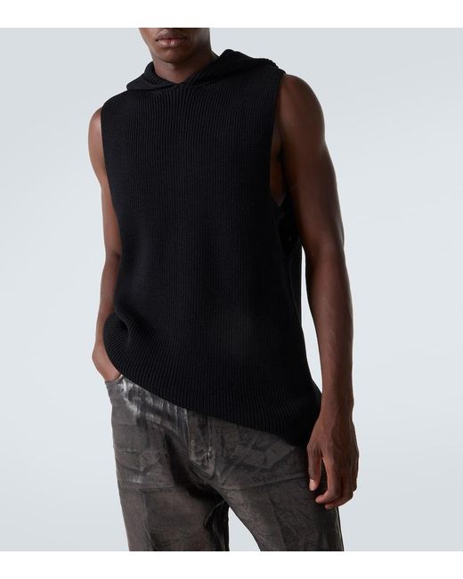 Rick Owens Black Ribbed-Knit Virgin Wool Sweater Vest for men