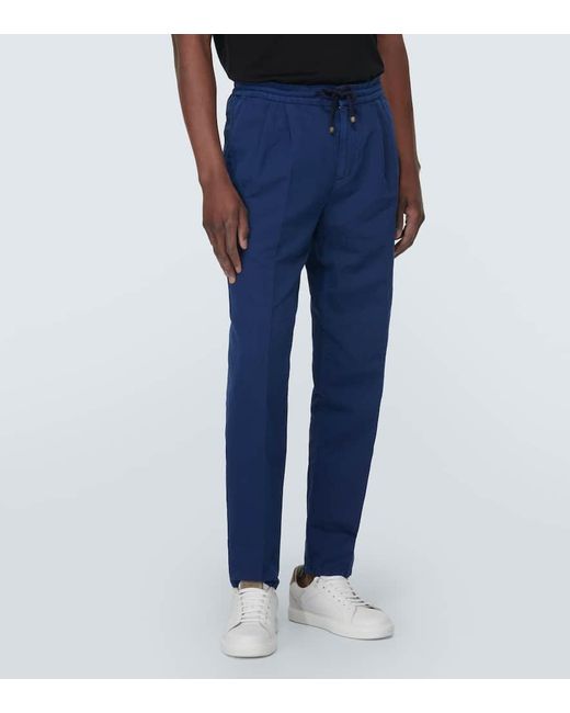 Pantaloni in lino e cotone di Brunello Cucinelli in Blue da Uomo