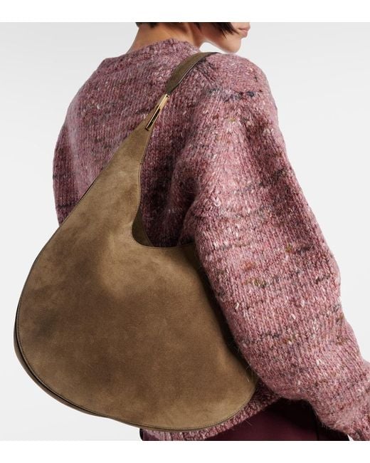 SAVETTE Brown Florence Medium Suede Shoulder Bag