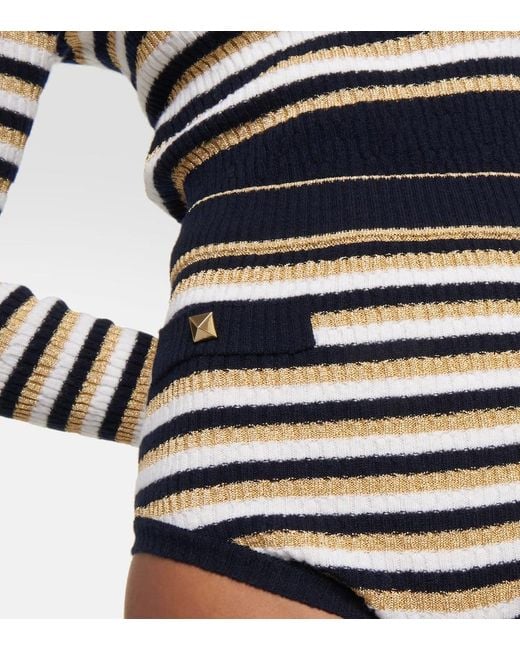 Valentino Black Roman Stud Striped Wool Shorts