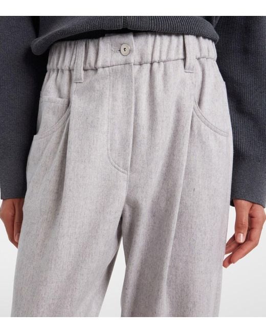 Brunello Cucinelli White Monili Wool Tapered Pants