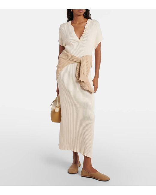 Varley White Aria Ribbed-knit Cotton Jersey Midi Dress
