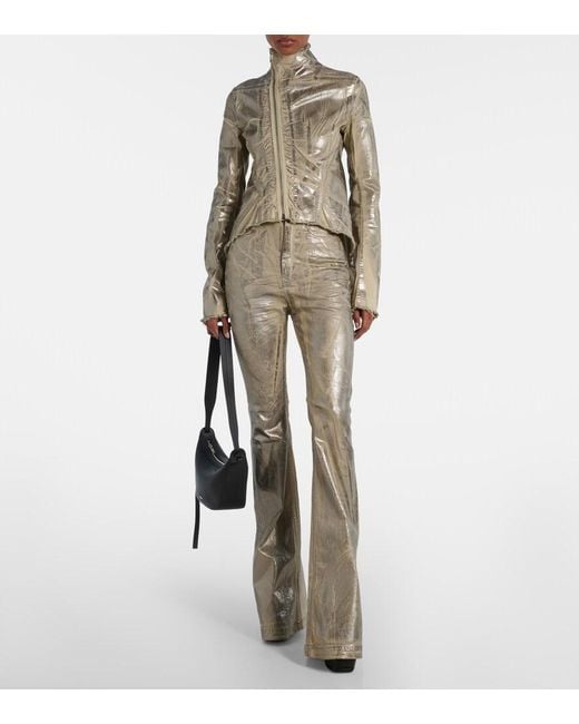 Rick Owens Natural Bolan Coated High-Rise Bootcut Jeans