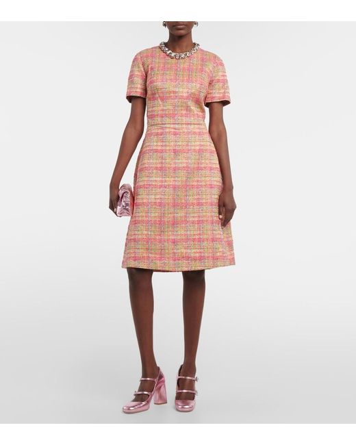 Carolina Herrera Pink Checked Midi Dress