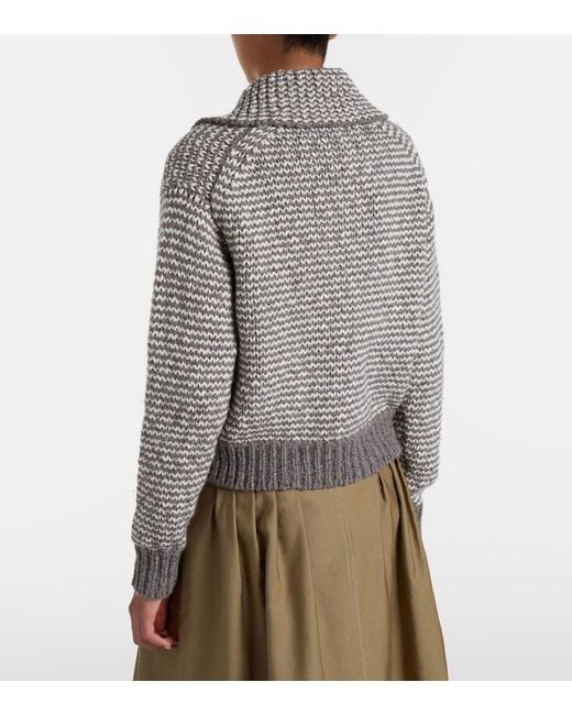 Polo Ralph Lauren Gray Striped Cotton And Wool-Blend Polo Sweater