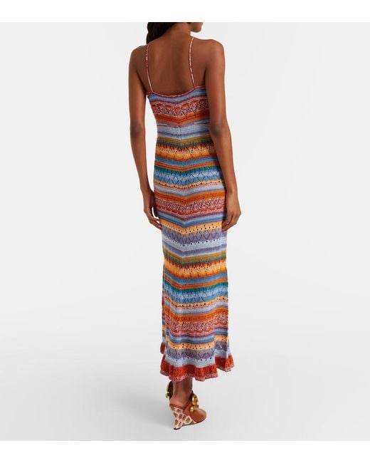 Etro White Striped Crochet Cotton Maxi Dress