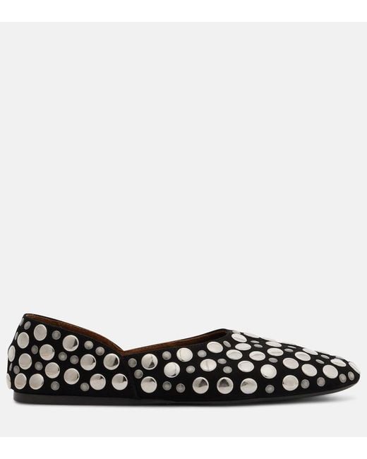 Khaite Black Jane Studded Suede Ballet Flats