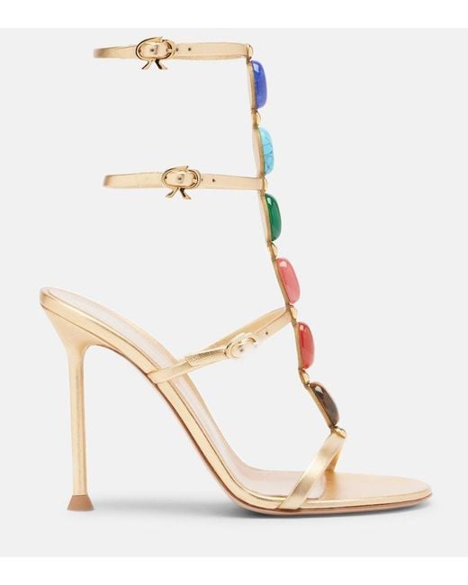 Gianvito Rossi Metallic Shanti Embellished Leather Sandals