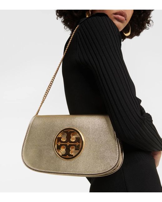 Tory Burch Reva Metallic Leather Shoulder Bag in Natural Lyst