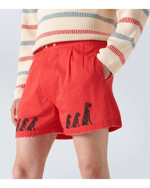 Bode Red Monday Printed Cotton Shorts for men
