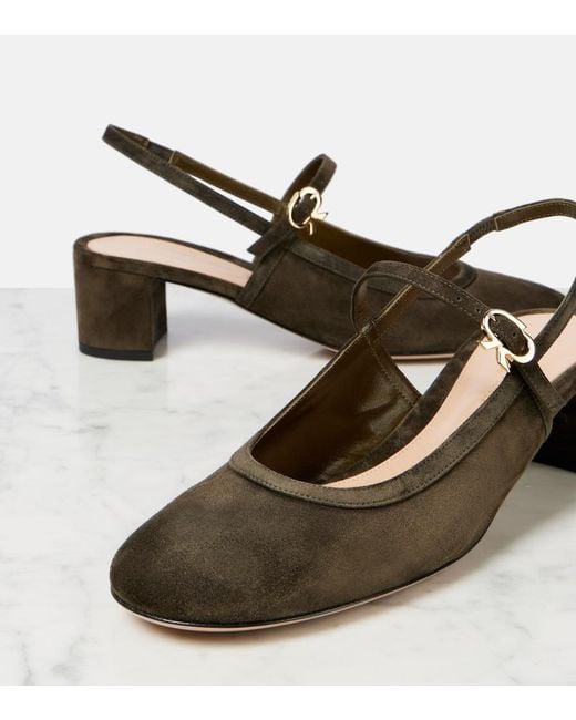 Gianvito Rossi Brown Leather-Trimmed Suede Slingback Pumps