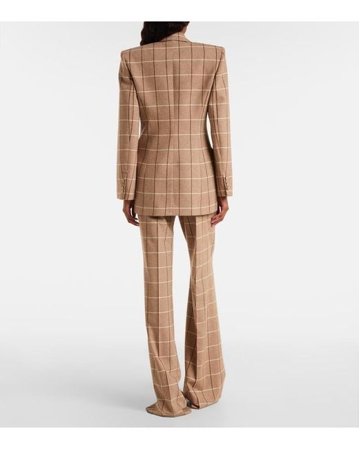 Valentino Brown Checked Double-Breasted Virgin Wool Blazer