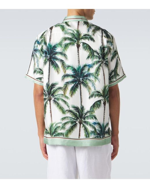 Dolce & Gabbana Green Printed Silk Twill Shirt for men