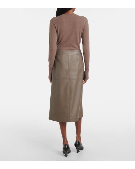 Joseph Brown Leather Midi Skirt