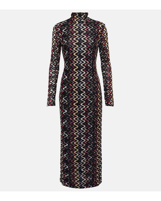 Missoni Black Zigzag Crochet-knit Midi Dress