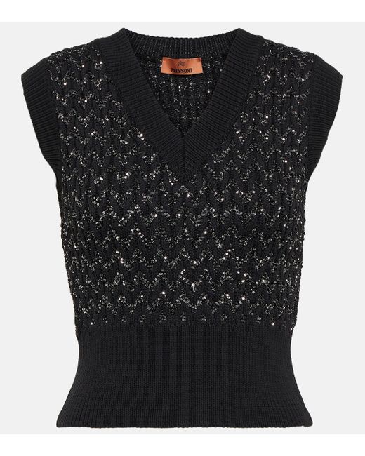 Missoni Black Metallic Cable-knit Sweater Vest