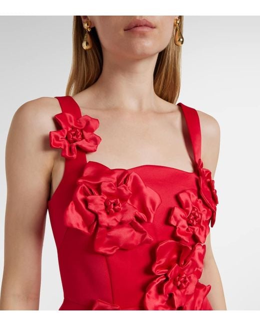 LEO LIN Red Rianne Floral-Applique Maxi Dress