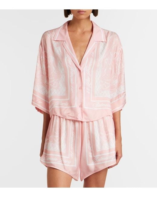 Balmain Pink Printed Twill Pajama Shirt