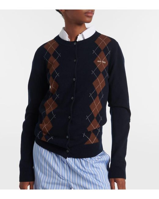 Miu Miu Blue Cardigan Aus Kaschmir