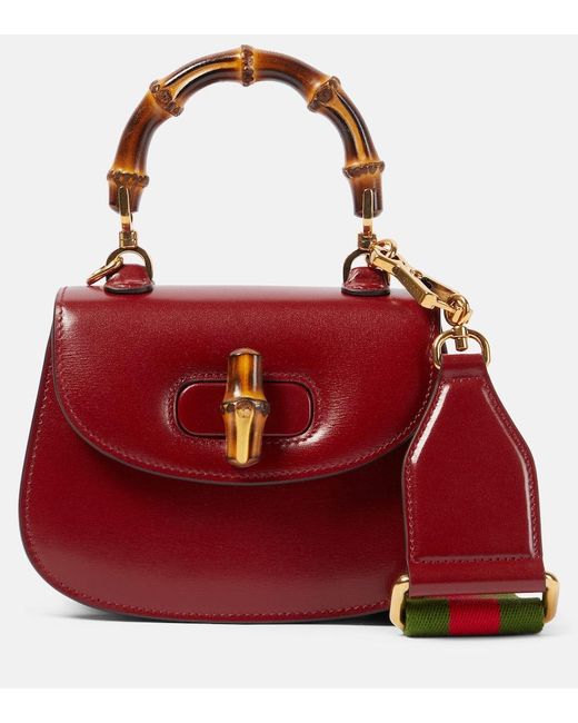 Gucci Red Bamboo 1947 Mini Leather Tote Bag