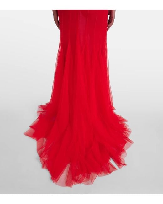 David Koma Red Robe Aus Satin Und Tuell