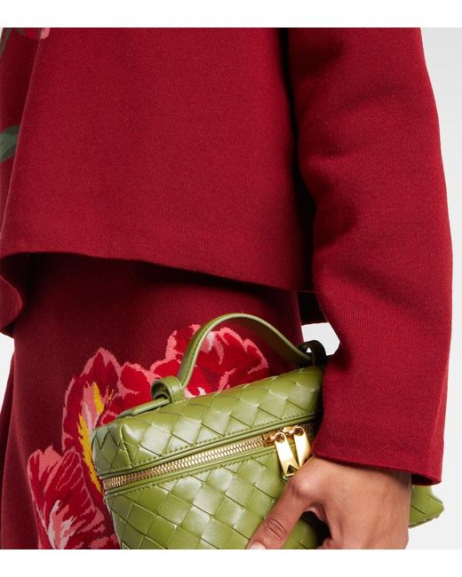 Carolina Herrera Red Floral Jacquard Cotton And Wool Sweater
