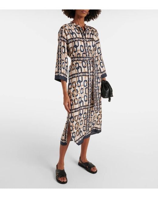 Max Mara Blue Falesia Printed Twill Midi Dress